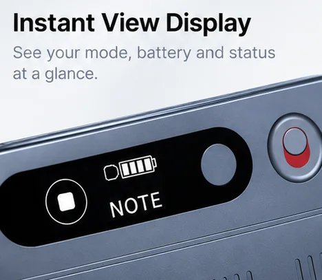 Instant view display showing mode and battery status