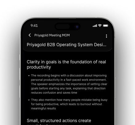Structured meeting summary on a phone
